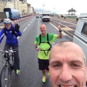 Andy and I giving Daz a bit of support on his marathon journey